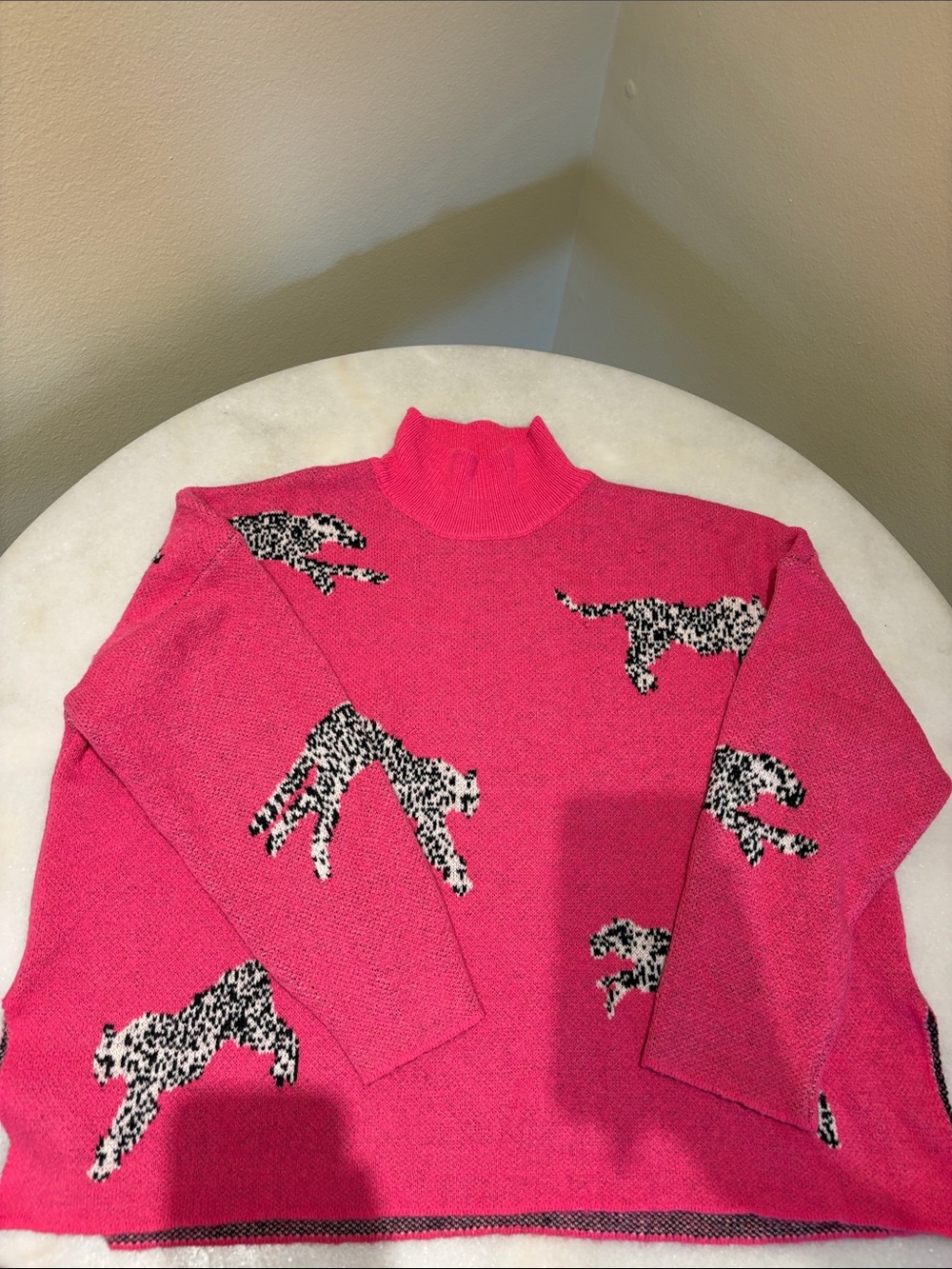 Women's Hot Pink Animal-Print Knit Sweater
